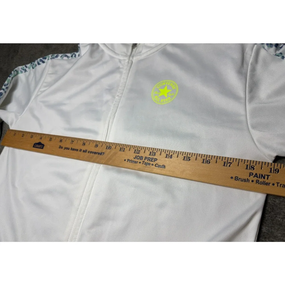 Converse All Star Girls Track Jacket XL 13-15 White Leopard Tape Neon Logo Zip